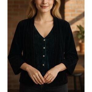 Overture Plus Size 22W 24W Velvet Jacket Black w Built-In Paisley Print Tank Top